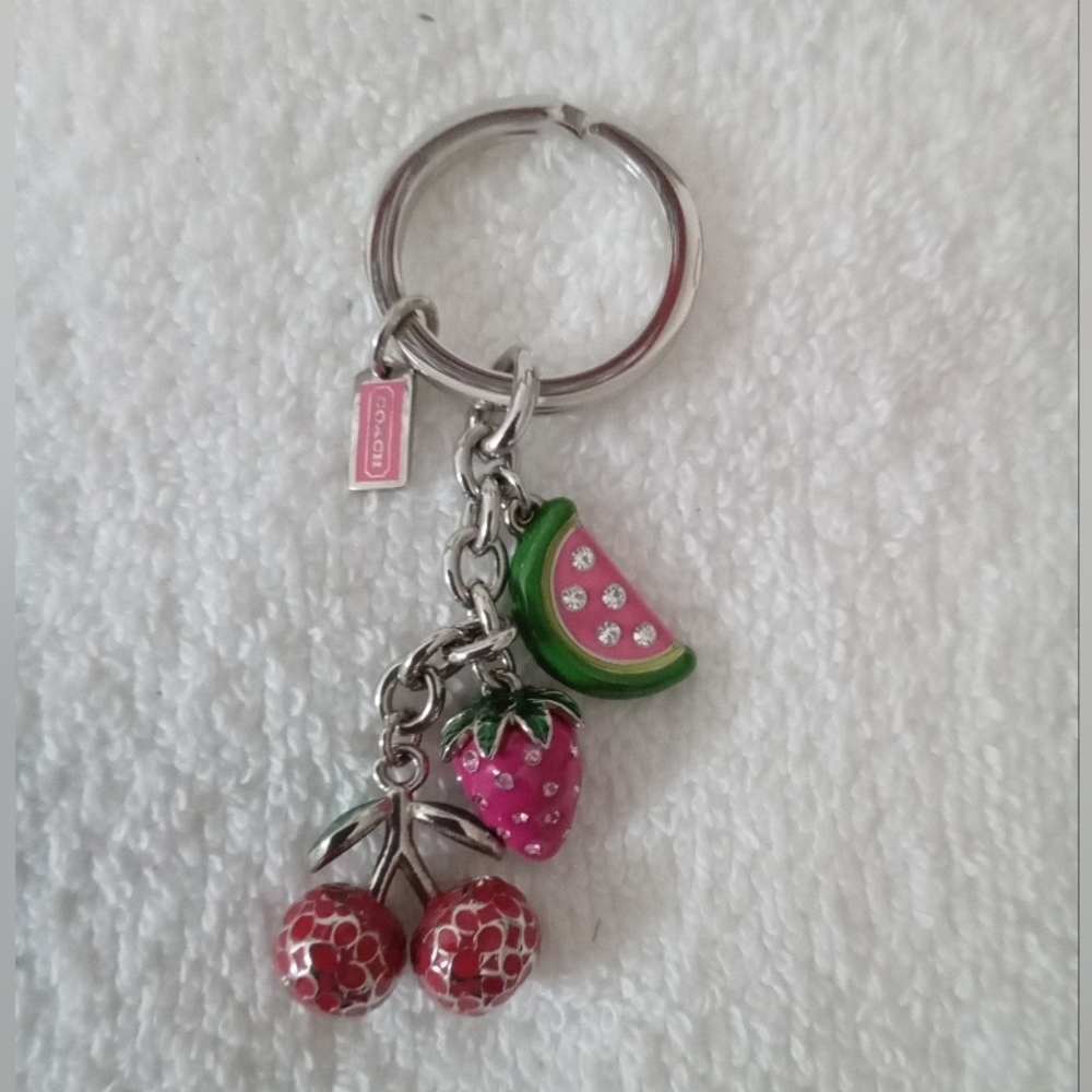 Coach Pink and Green Fruit Watermelon, strawberry cherry. Charm Keychain